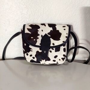 Urban Outfitters Calf Hair Black & White Cow Print Foldover Crossbody Bag